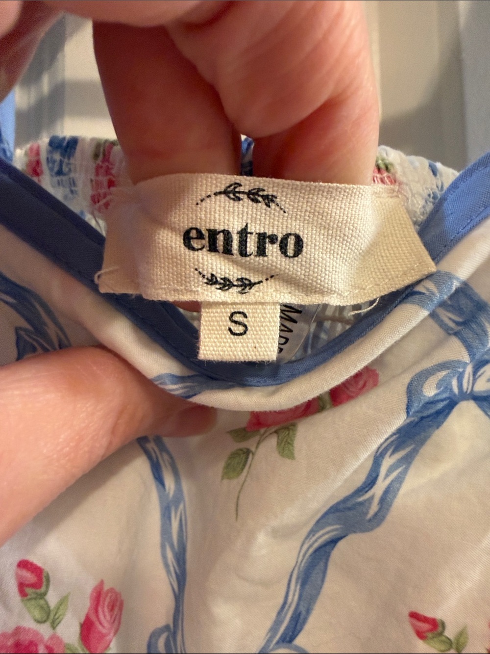entro White Floral Maxi Dress with Blue Trim & Bow Straps - Picture 3 of 6